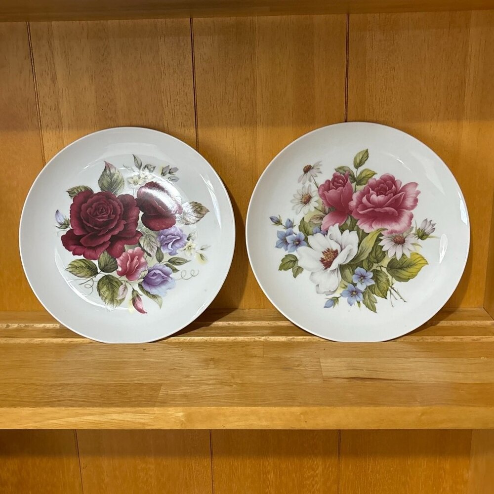Vintage Kaiser Floral Porcelain Plates Set 2 Piece Roses Germany Farmhouse Décor